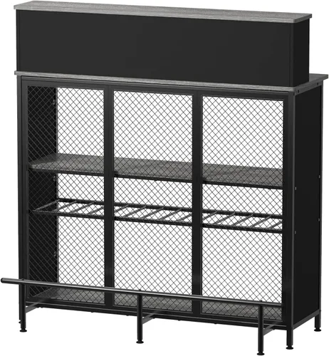 Miniatura 7 de GDLF Mueble de bar para el hogar, gabinete de licor con almacenamiento y reposapiés para bar de cocina en el hogar (gris)