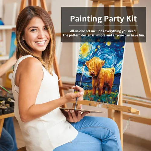 Miniatura 3 de VOCHIC Kit de pintura en lienzo predibujado para pintar para adultos, kits de fiesta, pintura y sorbo, suministros de fiesta, lienzo de 8 x 10