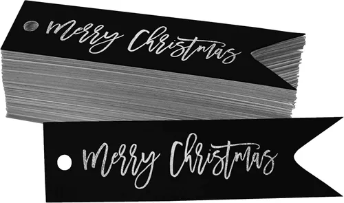 Miniatura 43 de Etiquetas de papel colgantes con texto en inglés "Merry Christmas", 50 unidades Blanco