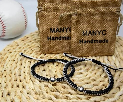 Miniatura 6 de Pulseras trenzadas hechas a mano, regalos de béisbol para niños, pulseras ajustables con cuentas de béisbol, pulseras de béisbol inspiradoras