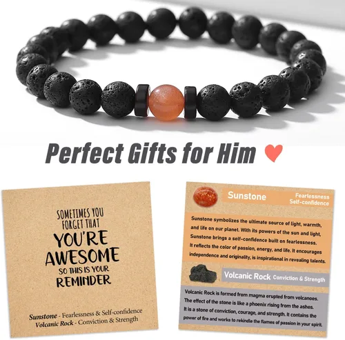 Miniatura 2 de Regalos navideños para adolescentes, hombres, fuerza/confianza, pulseras de piedras preciosas hechas a mano con tarjeta significativa