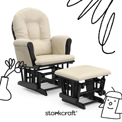 Miniatura 9 de Storkcraft Deslizador de Aro Premium y Otomana (Negro con Beige) — Certificado GREENGUARD Gold, Artesanía de Madera Sólida, Prácticos Bolsillos