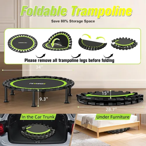 Miniatura 5 de ZCMHAXJ Minitrampolín plegable, trampolín rebotador de 40"/48" para adultos y niños, equipo de entrenamiento de fitness para interiores