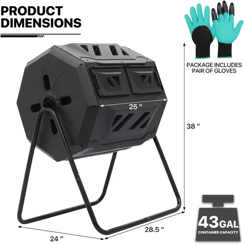 Miniatura 2 de MoNiBloom Compostador Giratorio de 43 Galones, Exterior Sin BPA Gran Cámara Doble Contenedor de Compost Giratorio Todas las Estaciones Trabajo
