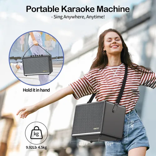 Miniatura 6 de Altavoz Bluetooth portátil con 2 micrófonos inalámbricos, gabinete de madera de abedul de graves profundos de 70 W, sistema PA Bluetooth para Negro