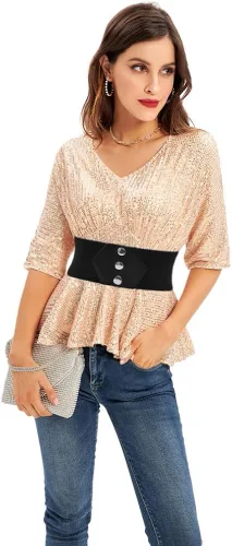 Miniatura 3 de GRACE KARIN Cinturón de corsé con botones a presión para mujer, cinturón elástico ancho para vestido