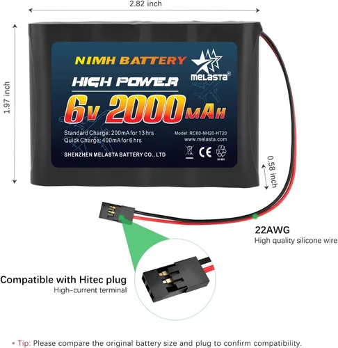 Miniatura 2 de melasta Batería receptora RC 6V 2000mAh recargable NiMH Receptor RX Paquete de baterías compatibles con Futaba RC Airplane Servo Controller Hitec