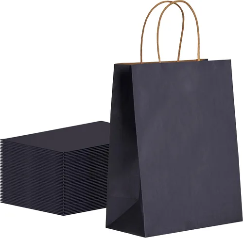 METAPRINT Paquete de 100 bolsas de papel kraft azul medianas de 8 x 4.5 x 10.8 pulgadas con asas a granel, bolsas de regalo, compras de comestibles