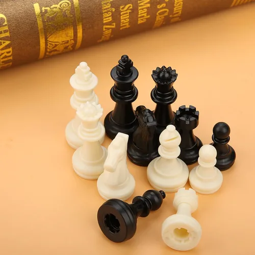 Miniatura 5 de Juego completo de 32 piezas de ajedrez en blanco y negro internacional, 32 piezas de ajedrez estándar de repuesto, piezas de ajedrez de plástico