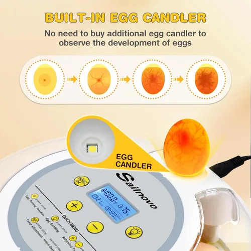 Miniatura 5 de Sailnovo Incubadora de 18 huevos para incubar huevos con giro automático de huevos, pantalla de nivel de humedad, vela de huevos, días de eclosión e
