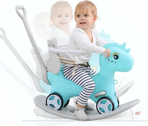 Miniatura 8 de Caballo mecedor 4 en 1 para niños pequeños de 1.5 a 3 años, juguetes de paseo en bicicleta de equilibrio con asa de empuje, respaldo de juguete Azul