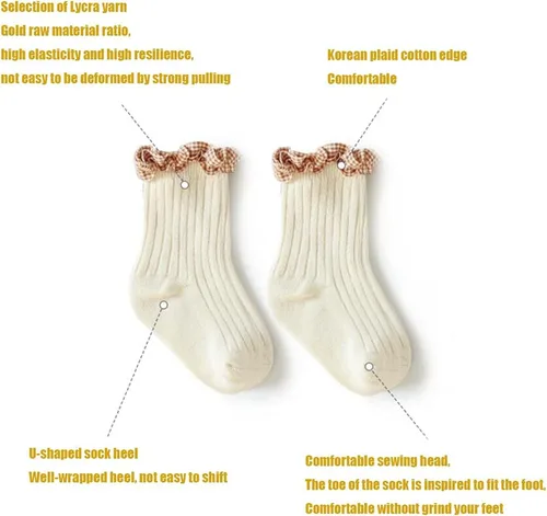 Miniatura 7 de TIBE PINCESS Calcetines de tobillo vintage con volantes para bebés y niñas, calcetines de encaje acanalados a cuadros para vestir