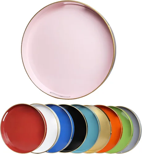 Miniatura 9 de Bandeja decorativa redonda azul con asas, bandeja de servir elegante de 13" para mesa de café, estilo otomano para sala de estar, baño, exteriores