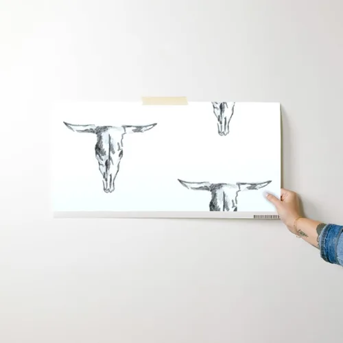 Miniatura 7 de Papel tapiz para despegar y pegar, diseño de vaca cráneo de toro, blanco y negro, vaquero occidental, rústico, extraíble, por Spoonflower