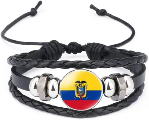 Miniatura 86 de vmcoatdu Mundial Muchas Banderas Nacionales Brazalete Retro de Aleación de Cuero para Pulsera de Cuerda Trenzada de Bandera Nacional
