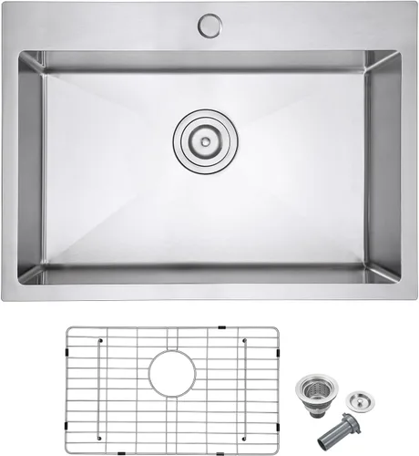 Miniatura 13 de Fregadero de cocina cepillado de 18 x 18 pulgadas, acero inoxidable 304, con ranura de drenaje en forma de X, fregadero de barra profunda de 6