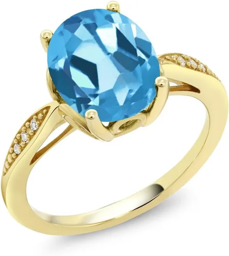 Miniatura 23 de Gem Stone King Anillo de compromiso de oro amarillo de 14 quilates de 2-3 quilates con piedra preciosa ovalada de 0.394 x 0.315 in y diamantes