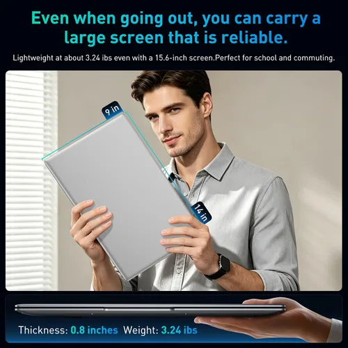 Miniatura 6 de portátil de 15.6" FHD, 12 GB RAM 256 GB SSD, Intel Celeron N4000, computadora portátil Win 11 Essential para estudiantes, clases en línea, hogar