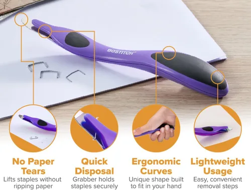 Miniatura 2 de Bostitch Removedor magnético profesional de grapas fácil, palillo extractor de grapas de color neón, herramienta removedor de grapas para oficina