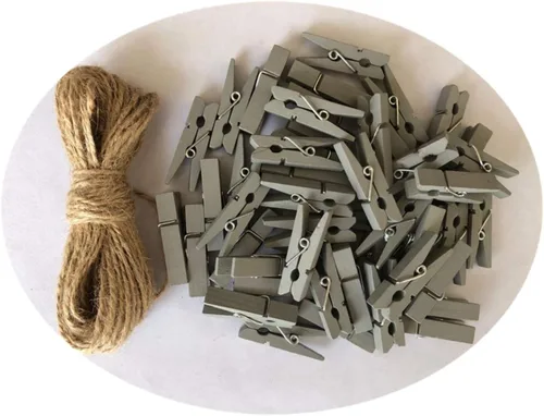 Miniatura 9 de 50 piezas de pequeñas pinzas de madera para fotos con cordel de yute, mini pinzas para ropa para manualidades, decoración, secado de ropa, 50 piezas
