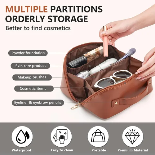 Miniatura 3 de Bolsa de maquillaje organizadora de viaje, bolsa de cosméticos grande con divisores ajustables, bolsa de almacenamiento portátil para artistas
