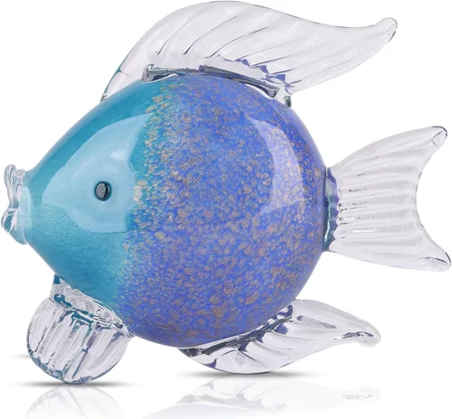 Figuras grandes de cristal de peces de vidrio soplado a mano, estatua y escultura de peces para decoración del hogar, pisapapapeles de cristal de