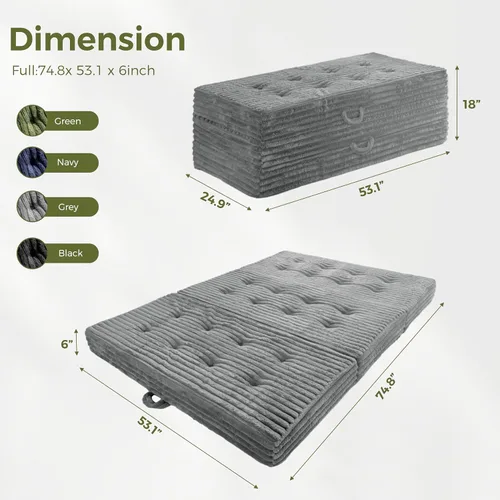 Miniatura 2 de MAXYOYO Colchón plegable con asas, colchón de piso de 6 pulgadas, sofá cama de triple pliegue, cama plegable de pelo sintético suave con relleno