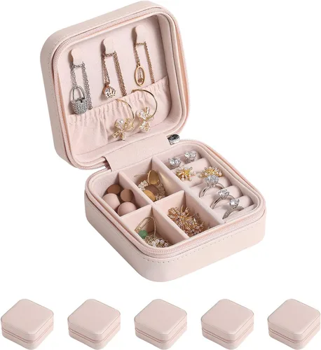 Casegrace - Mini joyero portátil de viaje de cuero para joyas, organizador de anillos, caja de regalo para niñas y mujeres
