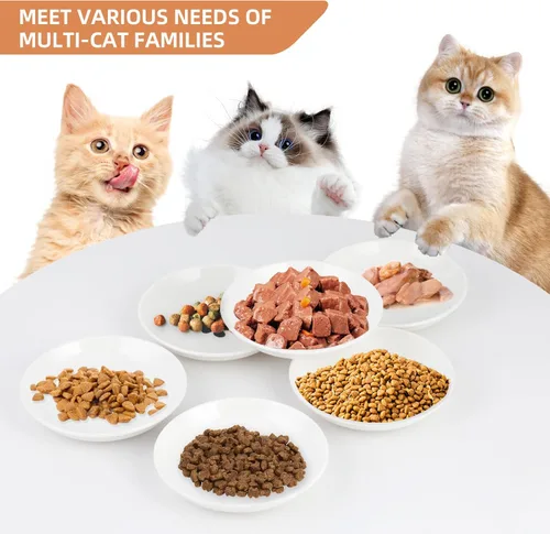 Miniatura 4 de Paquete de 6 cuencos de comida para gatos, cuencos de cerámica para gatos, juego de cuencos antifatiga para gatos, platos de 5.5 pulgadas poco blanco
