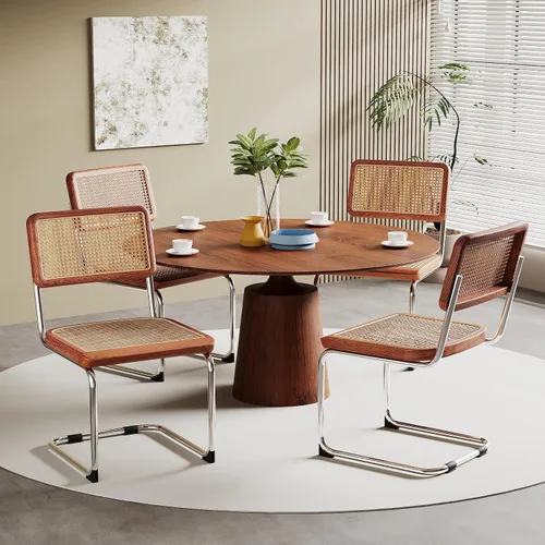 Miniatura 24 de Alunaune Juego de 2 sillas de comedor modernas de mediados de siglo, sillas de cocina tapizadas de ratán natural, sillas laterales sin brazos