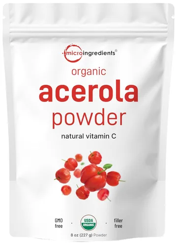 Polvo de Acerola Orgánico, 8oz | Súper Alimento Natural de Vitamina C Orgánica | Sin Azúcar y Aditivos | Gran Sabor para Bebidas, Batidos y