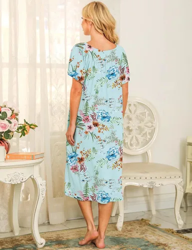 Miniatura 6 de Bloggerlove Vestidos de casa para mujer con bolsillos Mumu Duster Housecoat de manga corta vestido de patio S-XXL