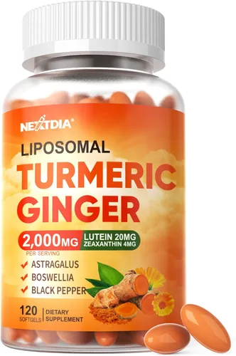 Pastillas de suplemento liposomal de cúrcuma y jengibre de 2000 mg + 20 mg de luteína 20 mg de zeaxantina, curcumina orgánica de cúrcuma con
