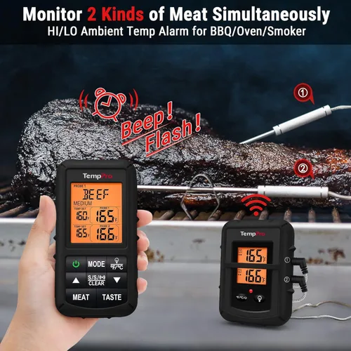 Miniatura 3 de Termómetro de carne inalámbrico digital ThermoPro TP20B negro de 152.4 m con sonda doble, termómetro de carne para cocinar alimentos digital