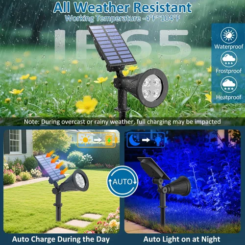 Miniatura 3 de T-SUNUS - Luces solares azules para exteriores de Navidad, 2 modos de focos de jardín impermeables IP65, encendido/apagado automático, foco