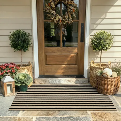 Miniatura 14 de KIMODE Alfombras para puerta delantera de 24"x35", alfombra reversible lavable para decorar el porche de una casa de campo, alfombras a rayas por