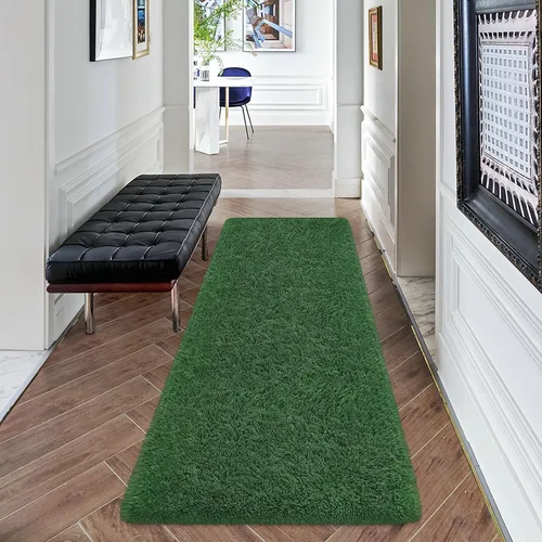 Miniatura 2 de Alfombras verdes para dormitorio de niños: alfombra de pasillo lavable de 2x6, alfombras pequeñas antideslizantes, esponjosas, suaves, peludas