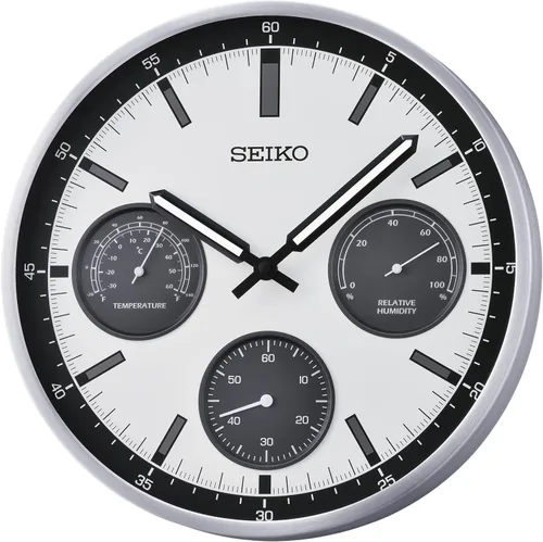 SEIKO QXA823SLH Reloj de pared estilo cronógrafo, plata, 13 pulgadas