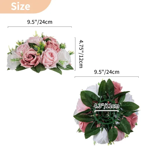 Miniatura 30 de NUPTIO Centros de mesa de flores para mesas de boda: arreglo de bolas de flores artificiales rosa y blanco para bodas, fiestas, 2 piezas de rosas