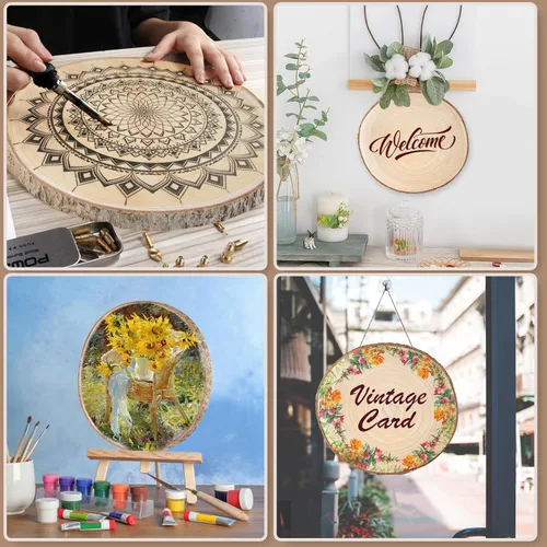 Miniatura 3 de Rebanadas de madera sin terminar, 8 piezas redondas de madera de 8 a 9 pulgadas, rebanadas de madera para centros de mesa, mesas, manualidades