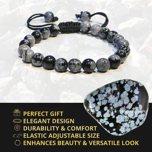 Miniatura 192 de Adjustable Crystal Bracelet – Gemstone Bead Bracelet with Adjustable Macrame String – Chic Gemstone Bracelet for Men and Women – 8mm Round Healing