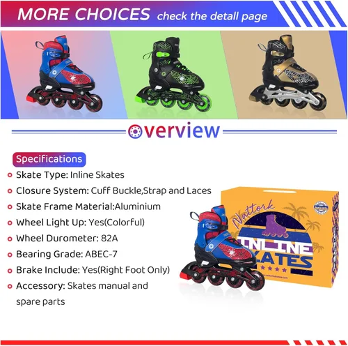 Miniatura 5 de Nattork Patines en línea ajustables para niños con ruedas de poliuretano flash, divertidos patines en línea con ruedas iluminadas, para edades de 4