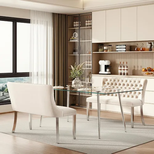 Miniatura 75 de Baysitone Juego de mesa de comedor de vidrio de 51 pulgadas para 4, juego de 5 piezas moderno de comedor, mesa de cocina rectangular de vidrio con 4