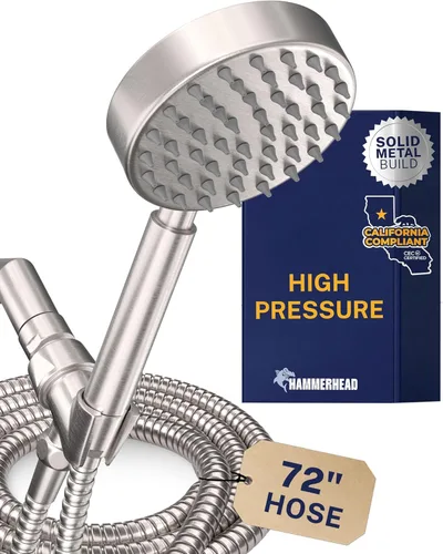 Miniatura 15 de HammerHead Showers® Cabezal de ducha de mano de metal sólido con manguera y soporte de latón, cromado, cabezales de ducha de alta presión de 2.5 GPM