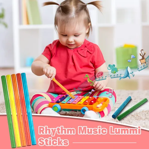 Miniatura 7 de Yookeer 30 unidades de palos de ritmo para niños, 5 colores de madera, palos lummi de madera, juguetes de percusión para niños pequeños, regalo