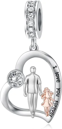 Miniatura 101 de PROESS Dije para padre, madre e hija, pulsera de plata de ley para pulseras, regalos de cumpleaños, día de San Valentín, para hija, madre, amante