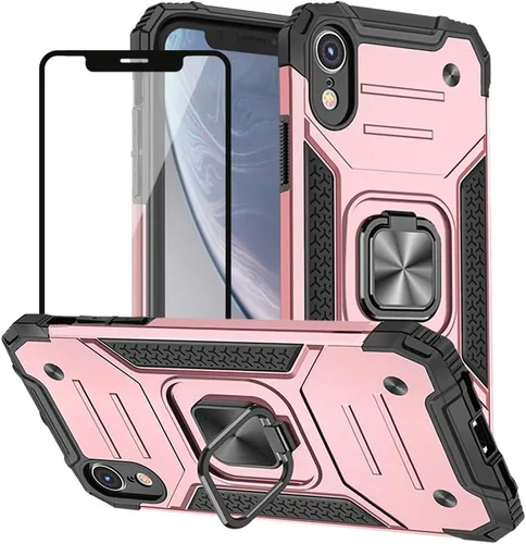 Miniatura 8 de HNHYGETE Funda para iPhone XR con protector de pantalla: (resistente) grado militar giratorio de 360° con función atril a prueba de golpes