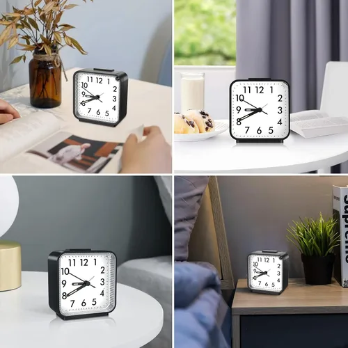 Miniatura 6 de Reloj pequeño silencioso sin tictac, despertador ruidoso para personas que duermen pesadamente, viajes con luz nocturna, funciona con pilas, diseño