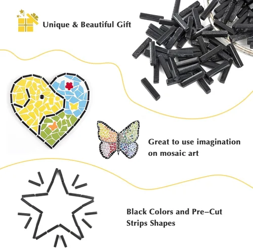 Miniatura 9 de Youway Style Azulejos de Mosaico de Vidrio para Manualidades a Granel, 150g Tiras Negras de Mosaico de Vidrio, Kit de Manualidades de Mosaico