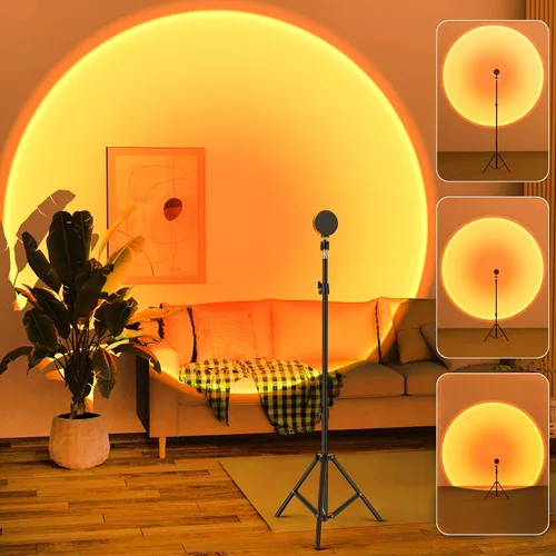 Miniatura 11 de Balkwan Lámpara de Proyección de Puesta de Sol con Rotación LED Romántica Moderna Soporte de Pie Luz Nocturna con USB para Sala de Estar Dormitorio
